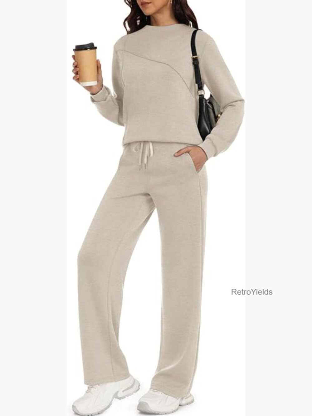 Boat Neck 2 Piece Lounge Set Sweatshirt Wide Leg Sweatpants